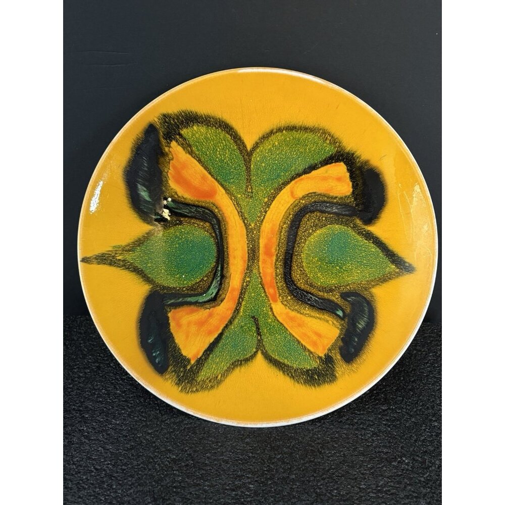Vintage Poole Pottery Delphis #3 Dish Plate Yellow Green MCM Rosina St Clayre